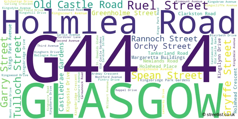 A word cloud for the G44 4 postcode